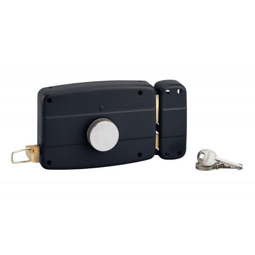 Serrure de garage en applique, horizontale à bouton, sens droit, noir THIRARD - THIRARD 