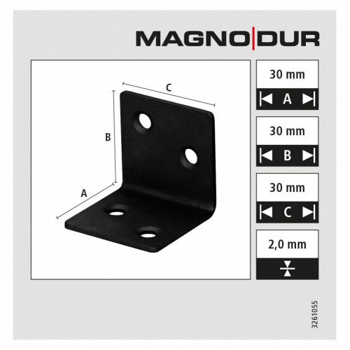 Equerre acier zingue noire Magnodur 30x30x30, SUKI - SUKI