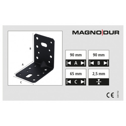 Equerre acier zingue noire Magnodur 90x90x65, SUKI - SUKI