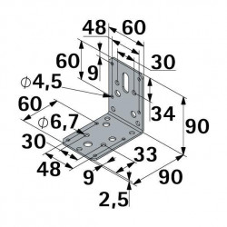 Equerre noir HETTICH, l.90 mm x P.60 cm - HETTICH