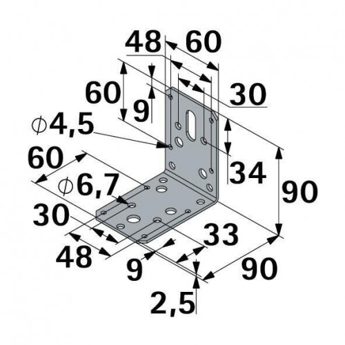 Equerre noir HETTICH, l.90 mm x P.60 cm - HETTICH