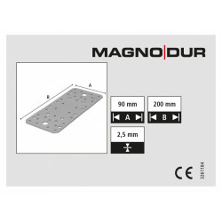 Patte d'assemblage en T acier zingué Magnodur 90x200, SUKI - SUKI
