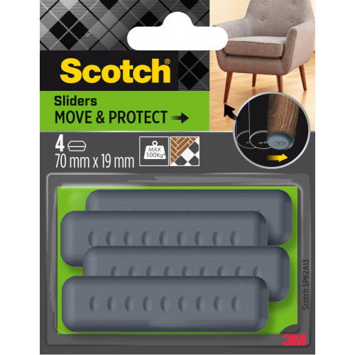 Lot de 4 patins de pied de meuble en polypropylène adhésif SCOTCH l.19 x 70 mm - SCOTCH