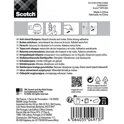 Lot de 4 patins de pied de meuble en polyuréthane adhésif SCOTCH Diam. 22 mm - SCOTCH