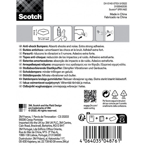 Lot de 6 patins de pied de meuble en polyuréthane adhésif SCOTCH l.21 x 21 mm - SCOTCH