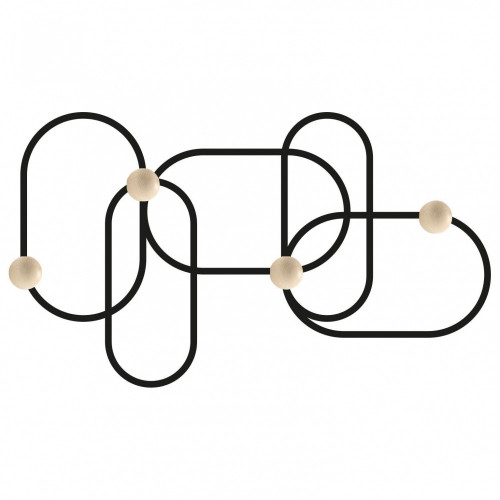 Patère à visser, 4 têtes, noir/bois, Anna - Sans marque