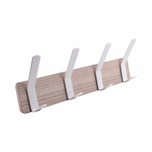 Portemanteau Sud 4 pateres, a fixer, bois, blanc - Sans marque