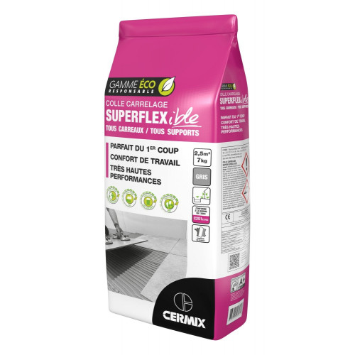 Mortier colle carrelage, poudre, superflexible CERMIX gris 15kg - CERMIX