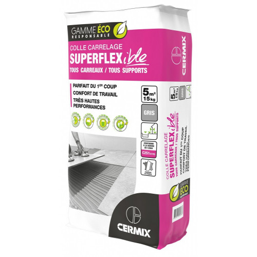 Mortier colle carrelage, poudre, superflexible CERMIX gris 15kg - CERMIX