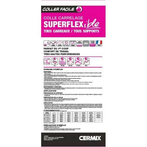 Mortier colle carrelage, poudre, superflexible CERMIX gris 15kg - CERMIX