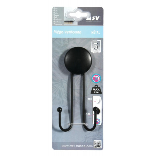 Crochet pour salle de bains ventouse double, MSV Mega, noir - Sans marque
