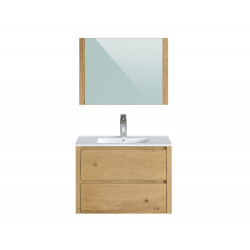 Meuble simple vasque, 2 tiroirs, Madison, imitation chêne naturel, l.80 x H.58 x P.47 cm - Sans marque