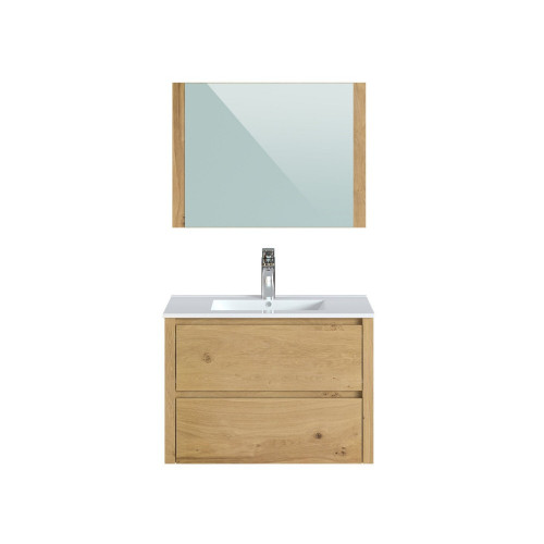 Meuble simple vasque, 2 tiroirs, Madison, imitation chêne naturel, l.80 x H.58 x P.47 cm - Sans marque