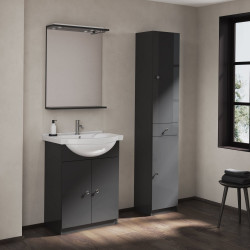 Meuble sous-vasque et miroir led GALICE 4, 2 portes, l.60 x H.77.4 x P.45 cm, gris - ROYO