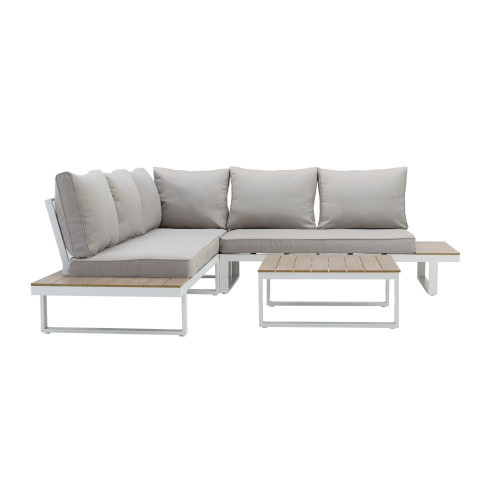 Salon bas Capri 5p en bois composite et aluminium blanc - Sans marque