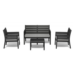 Salon bas de jardin PANKA anthracite resine recyclee, 4 personnes - GRAND SOLEIL