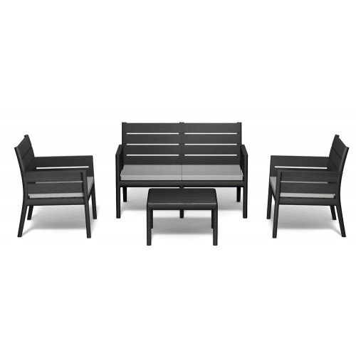 Salon bas de jardin PANKA anthracite resine recyclee, 4 personnes - GRAND SOLEIL