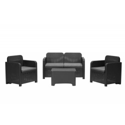 Salon bas de jardin, plastique recyclé, SORRENTO Anthracite, 4 personnes - GRAND SOLEIL