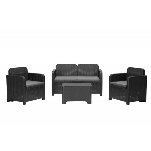 Salon bas de jardin, plastique recyclé, SORRENTO Anthracite, 4 personnes - GRAND SOLEIL