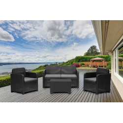 Salon bas de jardin, plastique recyclé, SORRENTO Anthracite, 4 personnes - GRAND SOLEIL