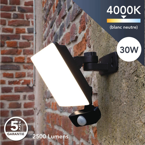 Projecteur détecteur extérieur Module Led 2500 Lm noir Full screen TIBELEC - TIBELEC