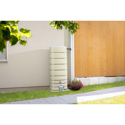 Récupérateur d'eau mural rectangulaire Slim sable 500L + robinet GARANTIA - GARANTIA