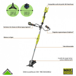 Débroussailleuse sur batterie RYOBI Rbc36x26bg2-0 36 V, l.26 cm sans batterie - RYOBI
