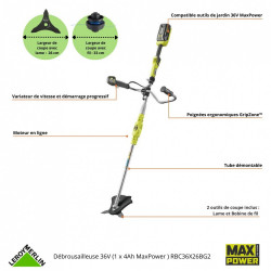 Débroussailleuse sur batterie RYOBI Rbc36x26bg2-140 36 V, l.26 cm - RYOBI