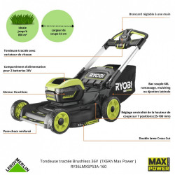 Tondeuse sur batterie RYOBI Ry36lmxsp53a-160 36 V, l.53 cm - RYOBI