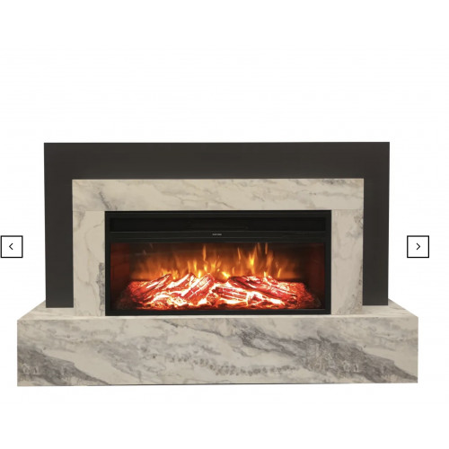 Cheminée électrique décorative – RHODES – 1800W – Télécommande – Gris marbre blanc - DLC Home