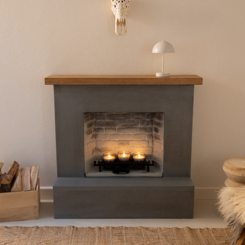 Cheminée électrique à bougies parfumées - ROLF Zenflame - Effets flammes et crépitement - Gris - TAGU