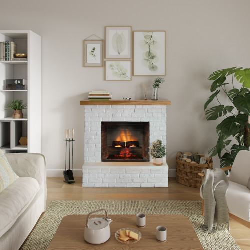 Cheminée électrique connectée 1400W - ROLF Powerflame 2 - effets flammes 3D, et crépitement - blanc - TAGU