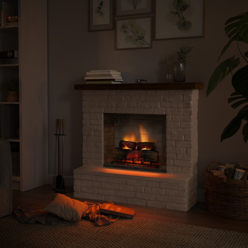 Cheminée électrique connectée 1400W - ROLF Powerflame 2 - effets flammes 3D, et crépitement - blanc - TAGU