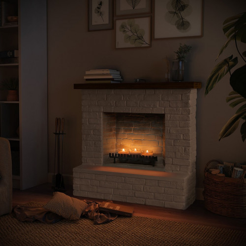 Cheminée électrique à bougies parfumées - ROLF Zenflame - Effets flammes et crépitement - blanc - TAGU