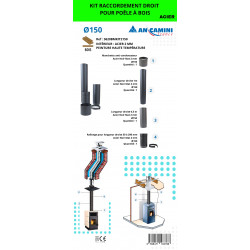 Kit de raccordement droit pour poêle à bois – acier noir 2 mm Ø150 – avec manchette, longueurs droites et rallonge ajustable - An Camini France
