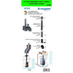 Kit de raccordement avec coudes pour poêle à bois – acier noir 2 mm Ø150 – avec manchette, longueurs droites, rallonge ajustable - An Camini France