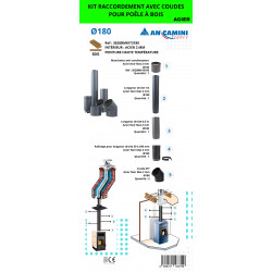 Kit de raccordement avec coudes pour poêle à bois – acier noir 2 mm Ø180 – avec manchette, longueurs droites, rallonge ajustable - An Camini France