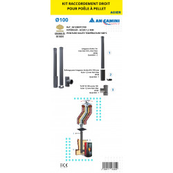 Kit raccordement droit pour poêle à pellets – acier noir 1,2mm Ø100 – avec longueurs droites, rallonge ajustable, té 90° - An Camini France