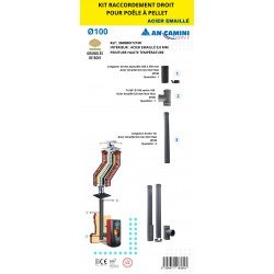 Kit de raccordement droit pour poêle à pellets – acier émaillé noir 0,8 mm Ø100 – avec longueurs droites ajustables et té 90° - An Camini France