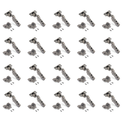 Lot de 20 charnières coudées X91 avec fermeture amortie et embases Euro -  hauteur 0 -  nickelé -  titane - EMUCA