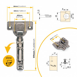 Lot de 20 charnières coudées X91 avec fermeture amortie et embases Euro - hauteur 0 - nickelé - titane - EMUCA