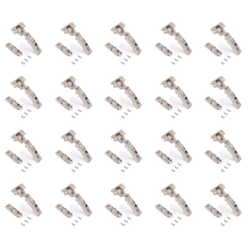 Lot de 20 charnières droites X91 à fermeture amortie avec embases droite à visser -  Hauteur 1 -  Acier -  Nickelé - EMUCA