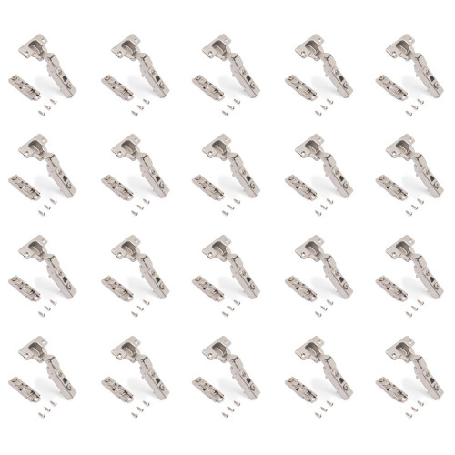 Lot de 20 charnières coudées X91 à fermeture amortie avec embases droite à visser -  Hauteur 1 -  Acier -  Nickelé - EMUCA