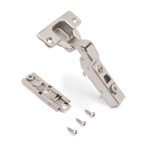 Lot de 20 charnières coudées X91 à fermeture amortie avec embases droite à visser -  Hauteur 1 -  Acier -  Nickelé - EMUCA