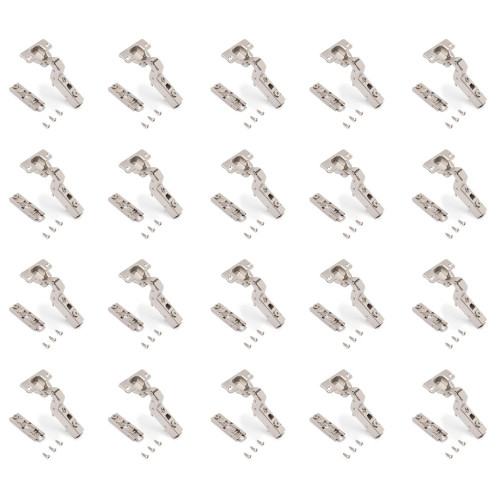 Lot de 20 charnières super coudées X91 à fermeture amortie avec embases droite à visser -  Hauteur 1 -  Acier -  Nickelé - EMUCA