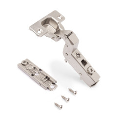 Lot de 20 charnières super coudées X91 à fermeture amortie avec embases droite à visser - Hauteur 1 - Acier - Nickelé - EMUCA