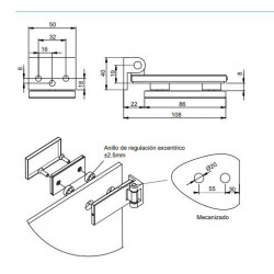 Charnière pour porte en verre avec garniture - charnière horizontale avec embout de 40mm - pour porte de 8-12mm - aluminium e - EMUCA