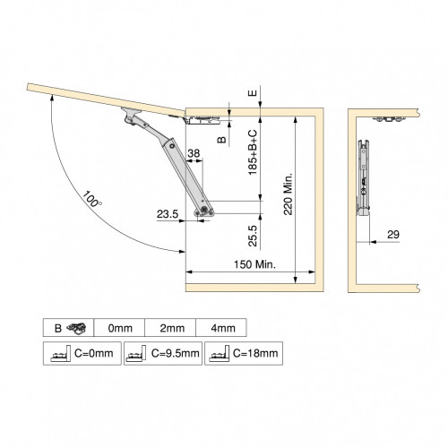 Compas pour portes levantes Altius One -  Gamme de force 576-959 -  Acier -  Titane - EMUCA