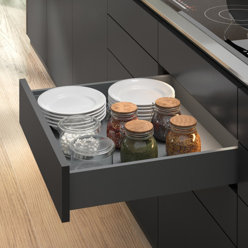 Tiroir extérieur Vertex Push Synchro avec réglages 3D -  hauteur 93mm -  40kg -  profondeur 500mm -  Acier -  Gris antracite - EMUCA