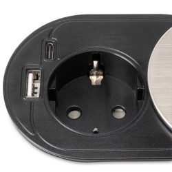 Multiconnecteur Vertikal Flat 60 -  diamètre 60mm -  1 x prise Schuko -  1 x USB Type A -  1 x USB Type C -  Acier et Plastique  - EMUCA
